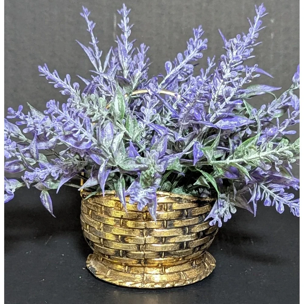 Vintage Solid Brass Woven Basket With Braided Handle Original Felt Bottom 3.75
